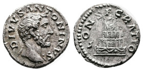 Antoninus Pius. Rome. AD 161. Posthumous issue struck under Marcus Aurelius. Silver Denarius( 17 mm, 3.33 g.). DIVVS ANTONINVS, bare head of Antoninus...