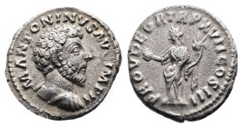 Marcus Aurelius. Rome. AD 163. Silver Denarius ( 18 mm, 2.94 g.).IMP M ANTONINVS AVG, bare-headed, cuirassed bust of Marcus Aurelius to right, seen fr...
