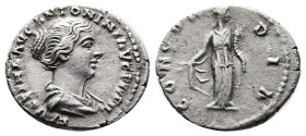 Faustina II. Rome. AD 152-153. Silver Denarius ( 18 mm, 3.06 g.). FAVSTINA AVG ANTONINI AVG PII FIL, draped bust of Faustina II to right. Rev. CONCORD...