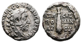 Commodus. Rome. AD 192. Silver Denarius ( 16 mm, 2.85 g.). L AEL AVREL COMM AVG P FEL, head of Commodus to right, wearing lionskin headdress. Rev. HER...