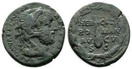 Commodus. Rome. AD 192. Bronze As ( 24 mm, 9.11 g.). L AEL AVREL COMM AVG P FEL, head of Commodus to right, wearing lionskin headdress. Rev. HER-CVL R...