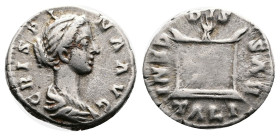 Crispina. Rome. AD 178-191. Silver Denarius (17 mm, 3.31 g.). CRISPINA AVG, draped bust to right. Rev. DIS GENITALIBVS, square, garlanded and lighted ...