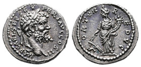 Septimius Severus. Emesa. AD 194-195. Silver Denarius ( 17.8 mm, 3.19 g.). IMP CAE L SEP SEV PERT AVG COS II, laureate head of Septimius Severus to ri...