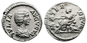 Julia Domna. Rome. AD 205. Silver Denarius ( 18.3 mm, 3.17 g.). IVLIA AVGVSTA, draped bust of Julia Domna to right. Rev. MATER DEVM, Cybele seated lef...