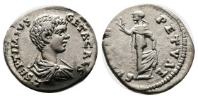 Geta. Laodicea. AD 198-212. Silver Denarius (18.8 mm, 3.14 g.). L SEPTIMIVS GETA CAES, bare-headed, draped bust of Geta to right. Rev. SPEI PERPETVAE,...