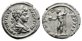 Caracalla. Rome. AD 200. Silver Denarius (18.9mm, 3.17 g.). ANTONINVS AVGVSTVS, laureate and draped bust of Caracalla to right. Rev. PONTIF TR P III, ...