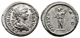 Caracalla. Rome. AD 201-206. Silver Denarius (20 mm, 3.27g.). ANTONINVS PIVS AVG, laureate and draped bust of Caracalla to right. Rev. VIRTVS AVGG (se...