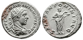 Elagabalus. Rome. AD 218-222. Silver Antoninianus ( 21.9 mm, 5.18 g.). IMP CAES M AVR ANTONINVS AVG, radiate and draped bust of Elagabalus to right. R...