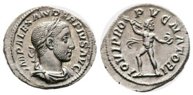 Severus Alexander. Rome. AD 231-235. Silver Denarius (20mm, 2.80 g.). IMP ALEXANDER PIVS AVG, laureate, draped and cuirassed bust of Severus Alexander...