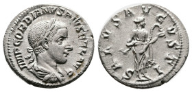 Gordian III. Rome. AD 241. Silver Denarius ( 19.9 mm, 2.82 g.). IMP GORDIANVS PIVS FEL AVG, laureate, draped and cuirassed bust of Gordian III to righ...