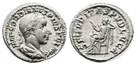 Gordian III. Rome. AD 241. Silver Denarius (19.1 mm, 3.12 g.). IMP GORDIANVS PIVS FEL AVG, laureate, draped and cuirassed bust of Gordian III to right...