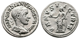 Gordian III. Rome. AD 241. Silver Denarius (19 mm, 3.54 g.). IMP GORDIANVS PIVS FEL AVG, laureate, draped and cuirassed bust of Gordian III to right. ...