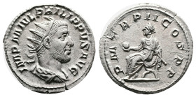 Philip I. Rome. AD 244-249. Silver Antoninianus ( 22 mm, 3.85 g.). IMP M IVL PHILIPPVS AVG, radiate and draped bust of Philip I to right. Rev. PM TR P...