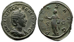 Otacilia Severa. Rome. AD 244-249. Bronze Sestertius ( 30 mm, 19.27 g.). MARCIA OTACIL SEVERA AVG, diademed and draped bust of Otacilia Severa to righ...