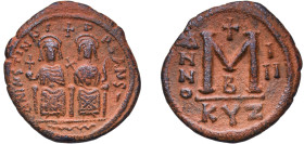 Byzantine states Byzantine Empire Anno III (567-568) KYZ B 40 Nummi - Justin II and Aelia Sophia Copper Cyzicus Mint 14.62g VF BCV 372 MIB II 50b DOC ...