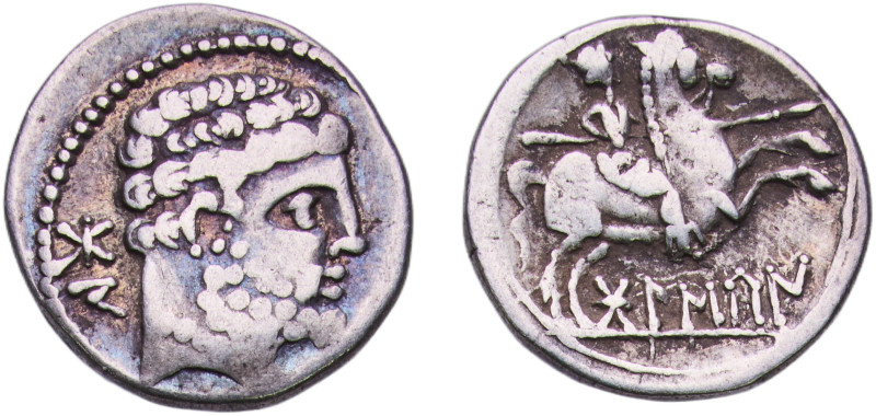 Iberia (ancient) City of Bolskan Suessetani people 150 BC - 100 BC AR Denarius S...