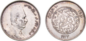 Egypt Kingdom AH 1341 (1923) H 10 Qirsh - Fuad (right) Silver (.833) Heaton and Sons / The Mint Birmingham Limited (1000000) 13.97g AU KM 337