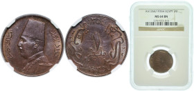 Egypt Kingdom AH 1354 (1935) H 1 Millieme - Fuad (left) Bronze Heaton and Sons / The Mint Birmingham Limited (18000000) 4.3g NGC MS 64 KM 344 Schön 51...