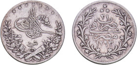 Egypt Ottoman Empire AH 1293//21 (1905) W 10 Qirsh - Abdul Hamid II Silver (.833) Berlin Mint (420000) 13.56g VF KM 295 MHC 169
