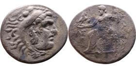 Alexander III (336-323 BC) Tetradrachm Obverse: Head of Herakles to right, wearing lion skin headdress Rev: Zeus seated left on low throne, holding lo...