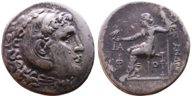 Alexander III (336-323 BC) Tetradrachm Obverse: Head of Herakles to right, wearing lion skin headdress Rev: Zeus seated left on low throne, holding lo...