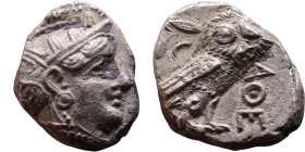 ATTICA, Athens. Circa 454-404 BC. AR Tetradrachm Obverse: Head of Athena right, with frontal eye, wearing earring, necklace, and crested Attic helmet ...