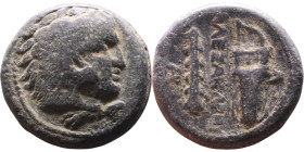 Alexander III the Great (Macedonian King 336-323 BC) bronze coin. Obv: Head of Herakles right, wearing lion's skin headdress Rev: ΑΛΕΞΑΝΔΡΟΥ, Club, qu...