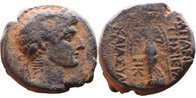 Tiberius (14-37) Apameia, Syria. Bronze coinn Obv: No legend, laureate head right.Rev: AΠAMEΩN THΣ IEΡAΣ KAI AΣYΛOY, Nike walking left, holding wreath...