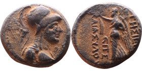 Syria: Apameia ad Orontem Semi-autonomous issue. (I Century BC) Bronze coin. Obv: Head of Athena right, in crested Attic helmet Reverse: Nike standing...