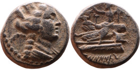 Phoenicia Arados (II Century BC) Bronze coin. Obverse: Turreted head of Tyche right Reverse: Poseidon on prow of galley left.

19mm 8,00g

Artific...