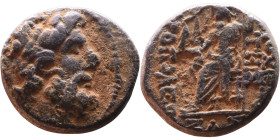 SYRIA. Antioch. Civic issue (100-1 BC). AE bronze. Obv: laureate head of Zeus, r. Rev: ΑΝΤΙΟΧΕΩΝ ΤΗΣ ΜΗΤΡΟΠΟΛΕΩΣ; Zeus seated l., holding Nike and sce...