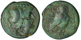 APULIA. Teate. (Circa 225-200 BC). 
AE Quincunx (26mm, 13,43g)
Obv: Helmeted head of Athena right; five pellets (mark of value) above 
Rev: TIATI. Owl...