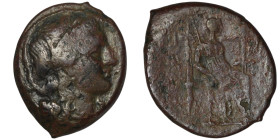 SICILY. Syracuse. Pyrrhus. (278-276 BC).
AE Bronze (24mm, 7,34g) Æ
Obv: Wreathed head of Persephone right, wearing single-pendant earring and necklace...