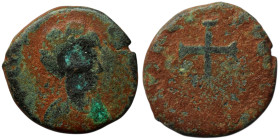 Galla Placidia (AD 425-435). Rome
AE Bronze (13mm, 1,30g)
Obv: [D N GALLA PLA-CIDIA P F AVG] Bust diademed, draped right. 
Rev: [SALVS REIPVBLICAE] Cr...