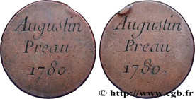 LOUIS XVI
Type : Augustin Préau 
Date : 1780 
Metal : copper 
Diameter : 28,5  mm
Weight : 10,91  g.
Edge : lisse 
Puncheon : sans poinçon 
Obverse le...