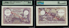 Country : ALGERIA 
Face Value : 500 Francs Spécimen 
Date : (1944) 
Period/Province/Bank : Banque d'Algérie 
Catalogue reference : P.95s 
Additional r...