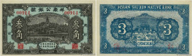 Country : CHINA 
Face Value : 3 Jiao 
Date : (1929) 
Period/Province/Bank : Hsian Shu Kun Native Bank 
Catalogue reference : P.- 
Alphabet - signature...