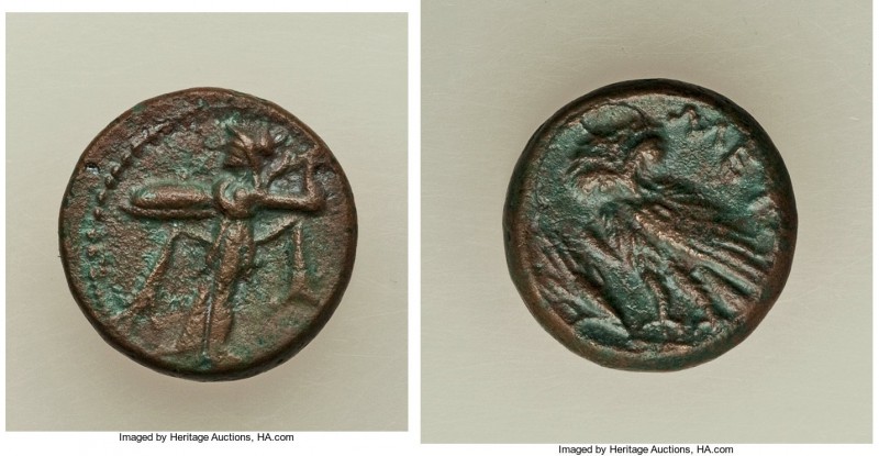 LUCANIA. Metapontum. Late 3rd century BC. AE (15mm, 3.37 gm, 9h). XF. Athena adv...