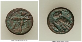 LUCANIA. Metapontum. Late 3rd century BC. AE (15mm, 3.37 gm, 9h). XF. Athena advancing left, shield on right arm, brandishing spear in left hand / MET...