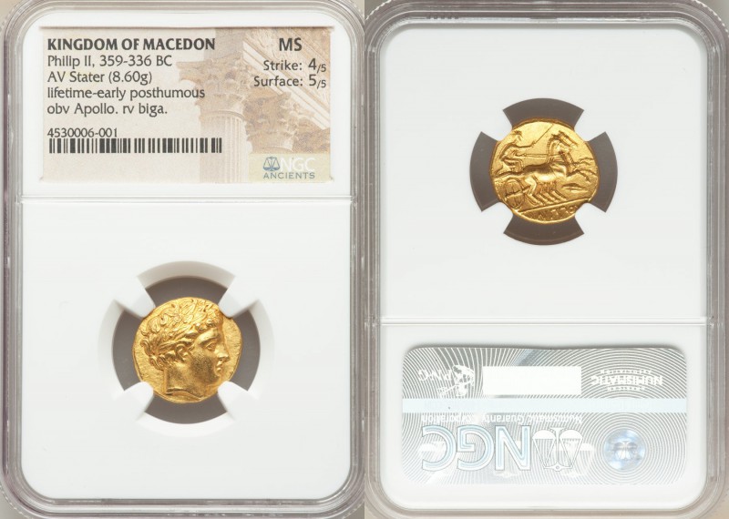 MACEDONIAN KINGDOM. Philip II (359-336 BC). AV stater (18mm, 8.60 gm, 6h). NGC M...