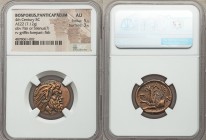 CIMMERIAN BOSPORUS. Panticapaeum. 4th century BC. AE (21mm, 7.12 gm, 12h). NGC AU 5/5 - 3/5. Bearded head of Pan right / Π-Α-Ν, forepart of griffin le...