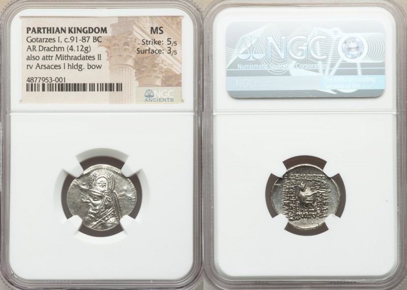 PARTHIAN KINGDOM. Gotarzes I (ca. 91-87 BC). AR drachm (20mm, 4.12 gm, 12h). NGC...