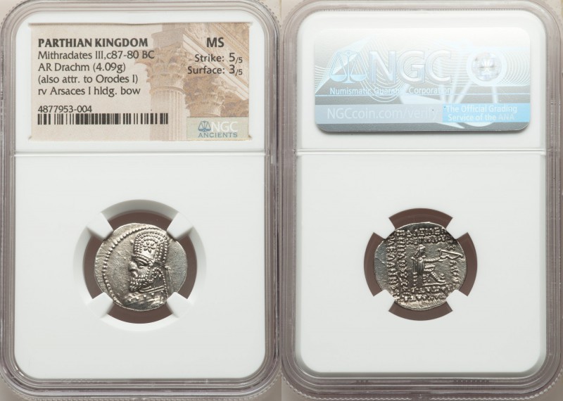 PARTHIAN KINGDOM. Mithradates III (ca. 87-80 BC). AR drachm (20mm, 4.09 gm, 12h)...