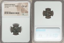 Anonymous. Ca. 241-325 BC. AE litra (15mm, 5h). NGC Choice VF. Sickle series, Rome, ca. 240 BC. Helmeted head of Mars right / ROMA, bridled head of ho...