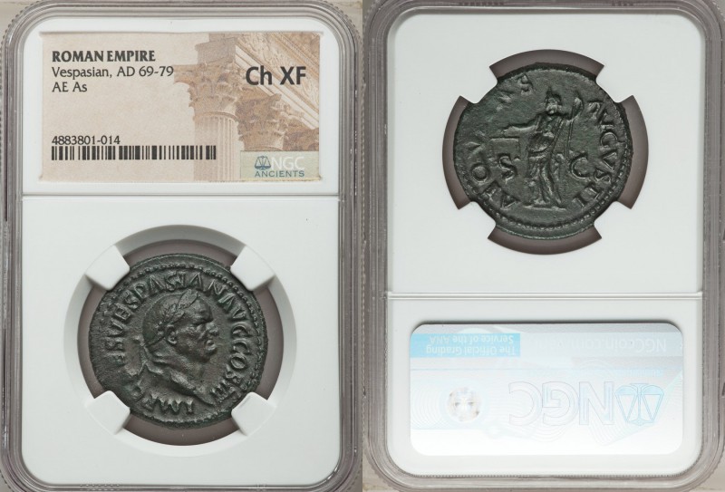 Vespasian (AD 69-79). AE as (29mm, 6h). NGC Choice XF. Rome, AD 71. IMP CAES VES...