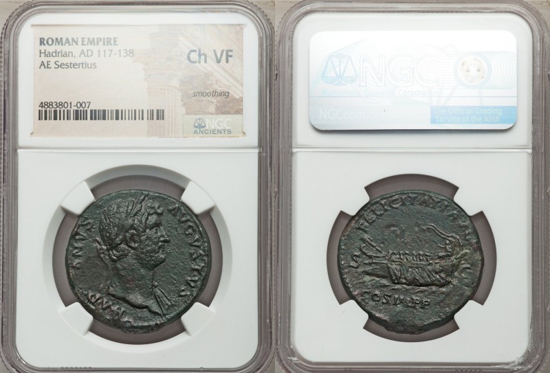 Hadrian (AD 117-138). AE sestertius (32mm, 12h). NGC Choice VF, smoothing. Rome,...