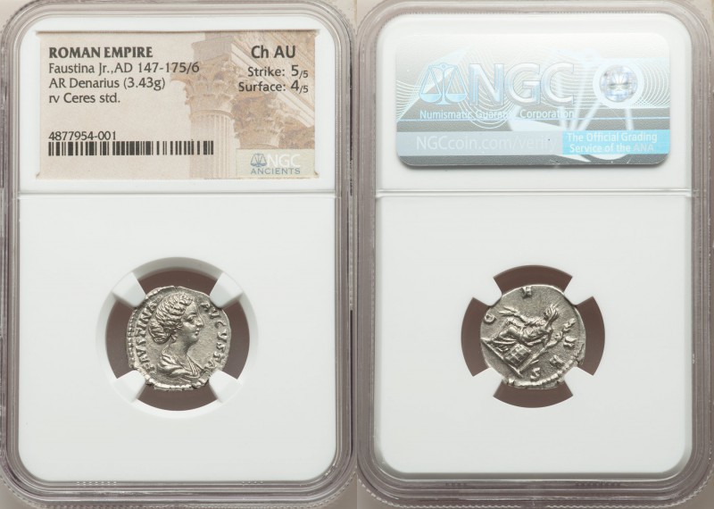 Faustina Junior (AD 147-175/6). AR denarius (18mm, 3.43 gm, 2h). NGC Choice AU 5...