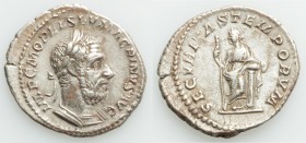 Macrinus (AD 217-218). AR denarius (21mm, 2.93 gm, 6h). VF. Rome. IMP C M OPEL SEV MACRINVS AVG, laureate, cuirassed bust of Macrinus right, seen from...
