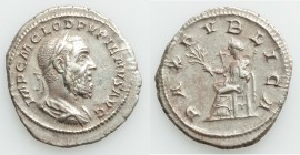 Pupienus (April-June AD 238). AR denarius (19mm, 2.96 gm, 11h). VF. Rome. IMP C M CLOD PVPIENVS AVG, laureate, draped and cuirassed bust of Pupienus r...