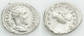 Pupienus (April-June AD 238). AR antoninianus (23mm, 3.94 gm, 6h). About VF, light roughness. Rome. IMP CAES PVPIEN MAXIMVS AVG, radiate, draped and c...